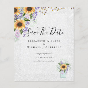 BUDGET SAVE THE DATES Rustic Sunflowers Purple Flyer