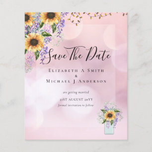 BUDGET SAVE THE DATES Rustic Sunflowers Purple Flyer