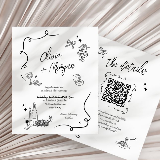 BUDGET Scribble Doodle QR Code Wedding Invitation (Creator Uploaded)