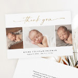 Budget Script 3 Photo Baby Announcement Thank You<br><div class="desc">Elegant Script 3 Photo Collage Baby Announcement Thank you card. The back includes a thank you message that you can personalise or remove if you prefer to hand write your thank you.</div>