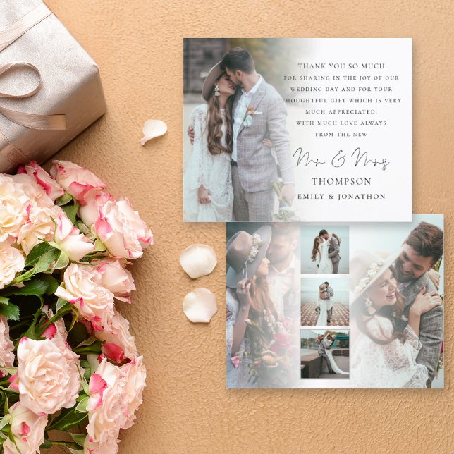 Budget Script 6 Photos Wedding Thank You (Front and back view. Budget price smaller size. Part of a large matching wedding colection)