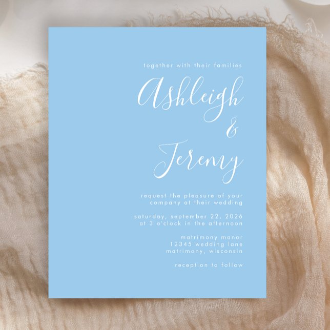 Budget Script Baby Blue Wedding Invitation (Creator Uploaded)