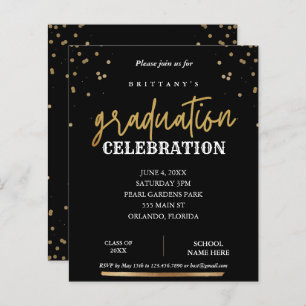 Budget Script Black Gold Graduation Invite