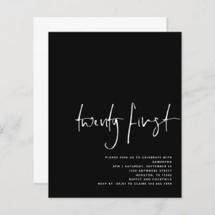 Budget Script Black White 21st Birthday Invite