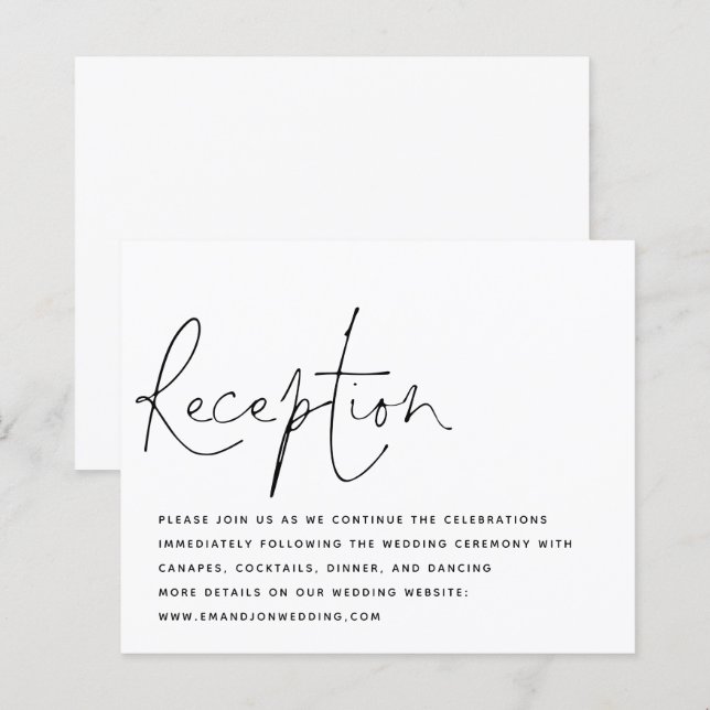 Budget Script Black White Wedding Reception (Front/Back)