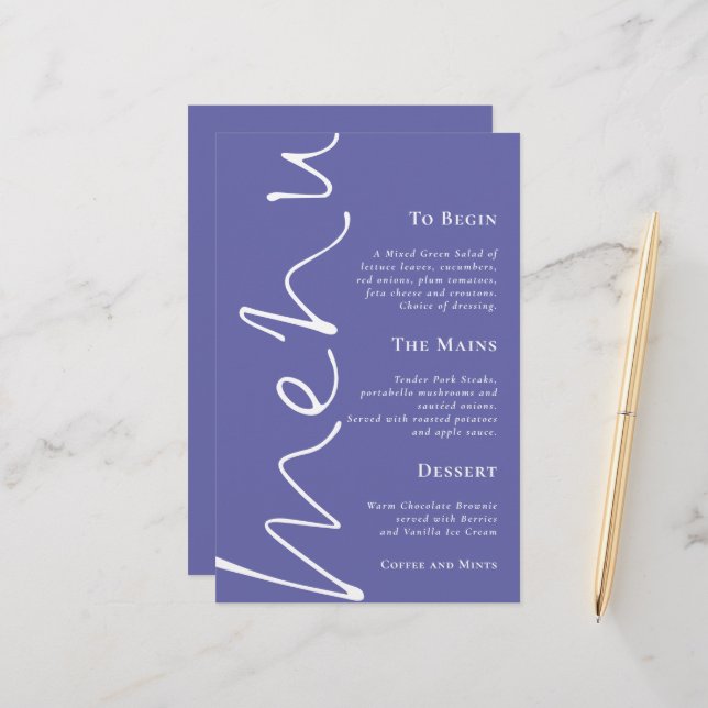 Budget Script Blue Wedding Menu (Front/Back In Situ)