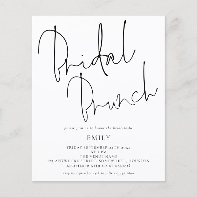 Budget Script Bridal Shower Brunch Invitation (Front)