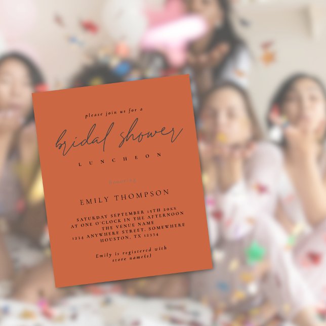Budget Script Bridal Shower Terracotta Invitation (Budget price smaller 4.5 x 5.6" invite)