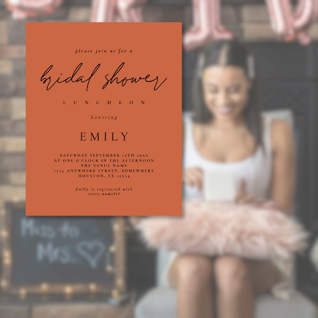 Budget Script Bridal Shower Terracotta Invite (Budget price smaller 4.5 x 5.6 " alternative)