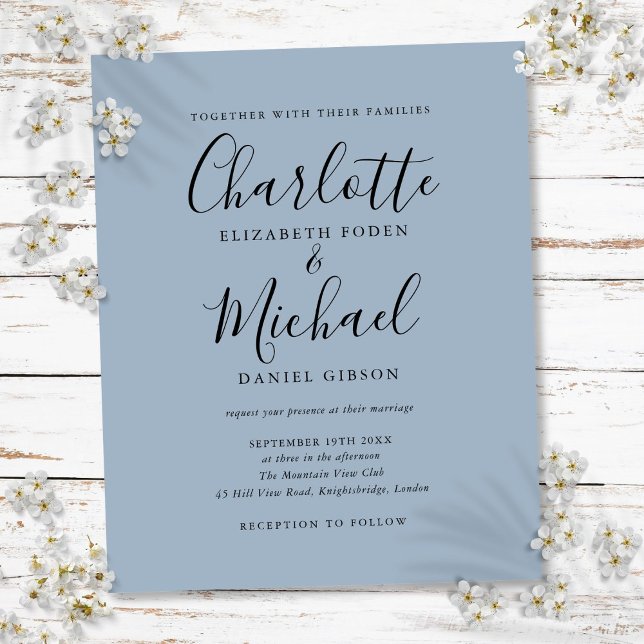 Budget Script Dusty Blue Wedding Invitation (Budget Script Dusty Blue Wedding Invitation)