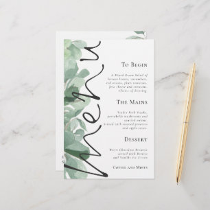 Budget Script Eucalyptus Leaves Wedding Menu