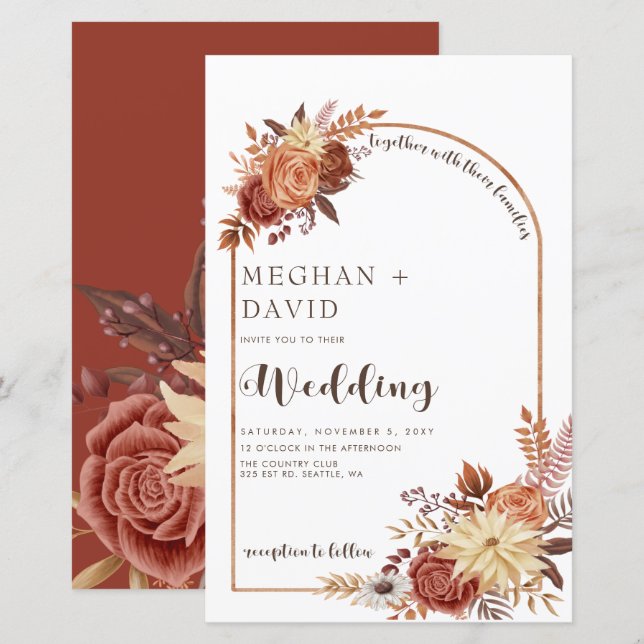 Budget Script Fall Arch Wedding Invitation (Front/Back)