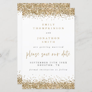 Budget Script Gold Glitter Wedding Save The Date