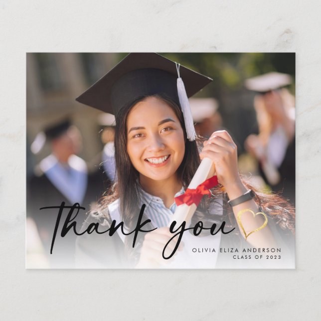 BUDGET Script Graduation Photo Thank You Card (Front)