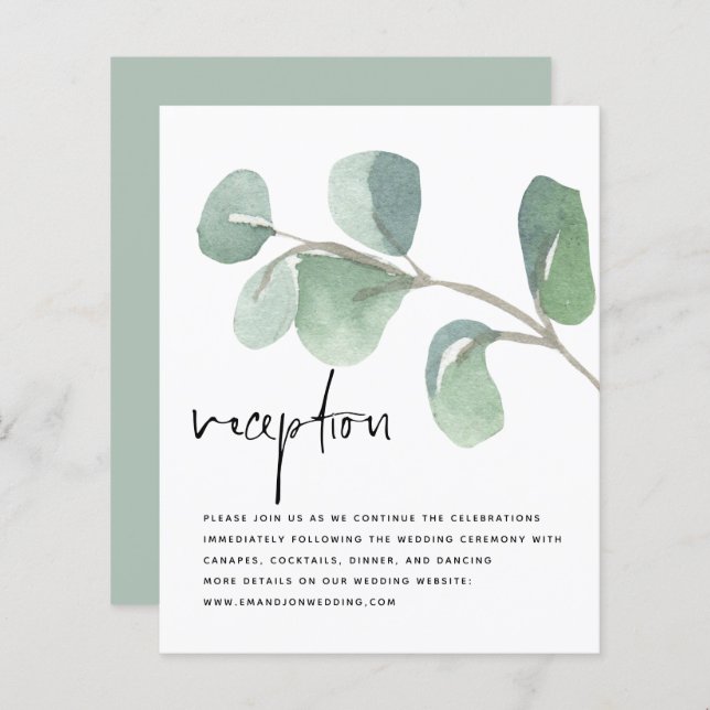 Budget Script Green Eucalyptus Wedding Reception (Front/Back)