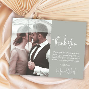Budget Script Green Photo Wedding Thank You Flyer