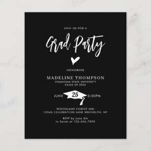 BUDGET Script Heart Grad Party Black Graduation