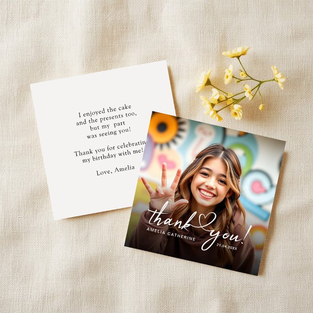 Budget Script Heart Photo Birthday Thank You Card (Creator Uploaded)