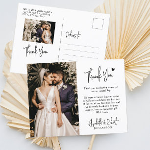 Budget Script Heart Photo Wedding Thank You  Postcard