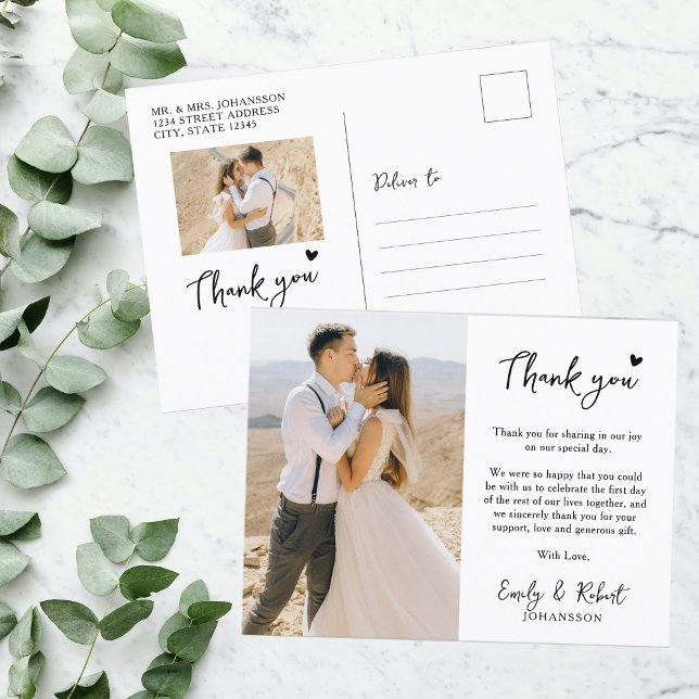 Budget Script Heart Photo Wedding Thank You  Postcard (Creator Uploaded)