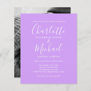 Budget Script Lilac Photo Wedding Invitation