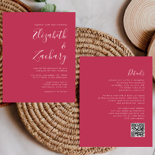 Budget Script Magenta QR Code Wedding Invite