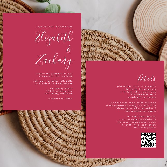 Budget Script Magenta QR Code Wedding Invite (Creator Uploaded)