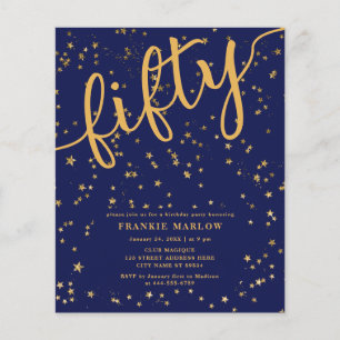 Budget Script Navy Gold 50th Birthday Invitation
