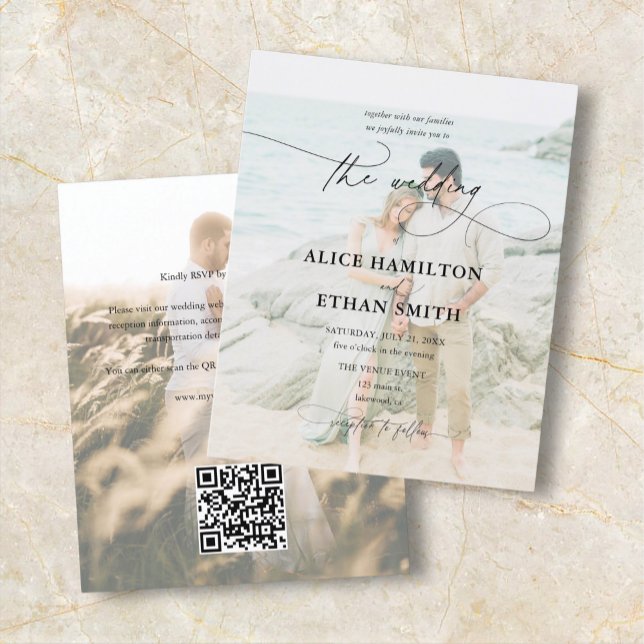 Budget Script Photo All In One Wedding Invitation (Creator Uploaded)