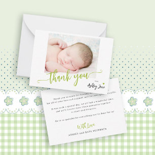 Budget script photo baby shower thank you card