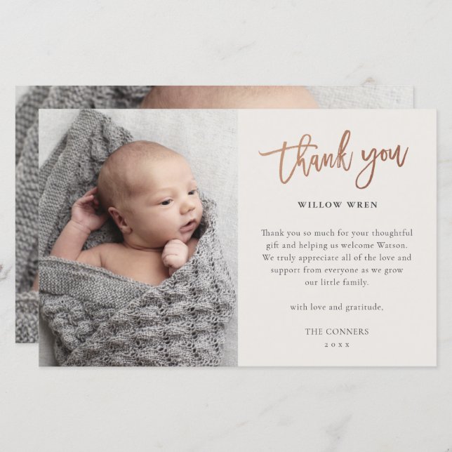 Budget Script Photo Baby Thank You Card (Front/Back)