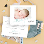Budget script photo boy baby shower thank you card<br><div class="desc">Trendy modern minimal light blue typography script boy baby shower budget affordable small thank you card template personalised with newborn baby photo and your text.</div>