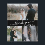 Budget Script Photo Collage Wedding Thank You Card<br><div class="desc">Budget, Minimalist Modern Elegant Calligraphy Wedding 3 Photo Collage Thank You personalised affordable low budget thin card. Minimalist, stylish wedding thank you card template featuring three (3) photo on the front and one (1) photo on the back side. ***PLEASE NOTE! *** BUDGET PAPER/FLYER IS PAPER THIN. *** UPGRADE THE PAPER...</div>