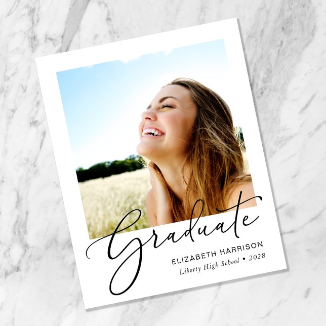 Budget Script Photo Graduation Announcement (An elegant photo graduation announcement to celebrate the graduate's achievements)