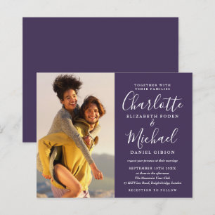 Budget Script Photo Wedding Purple Invitation
