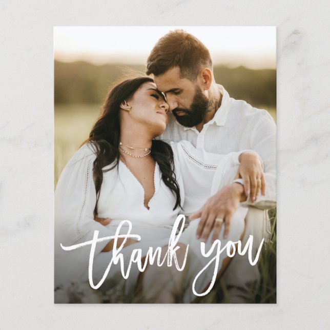 Budget Script Photo Wedding Thank You Card (Front)
