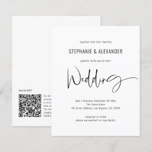 Budget Script QR Code Black White Wedding Invite