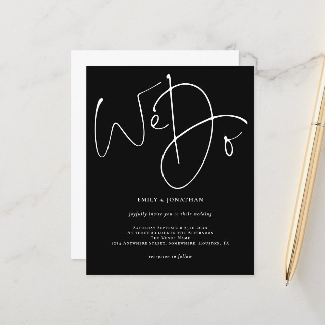 Budget Script We Do Black Wedding Invitation (Front/Back In Situ)