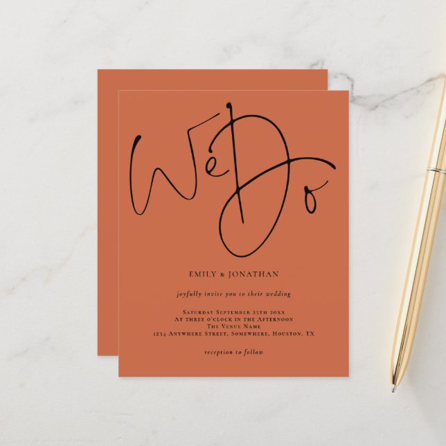 Budget Script We Do Terracotta Wedding Invitation (Front/Back In Situ)