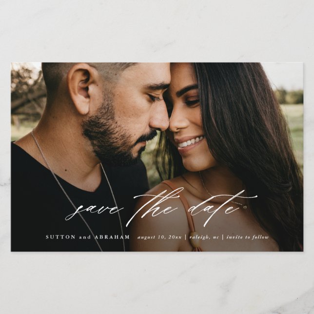 Budget Script Wedding Photo Save The Date (Front)