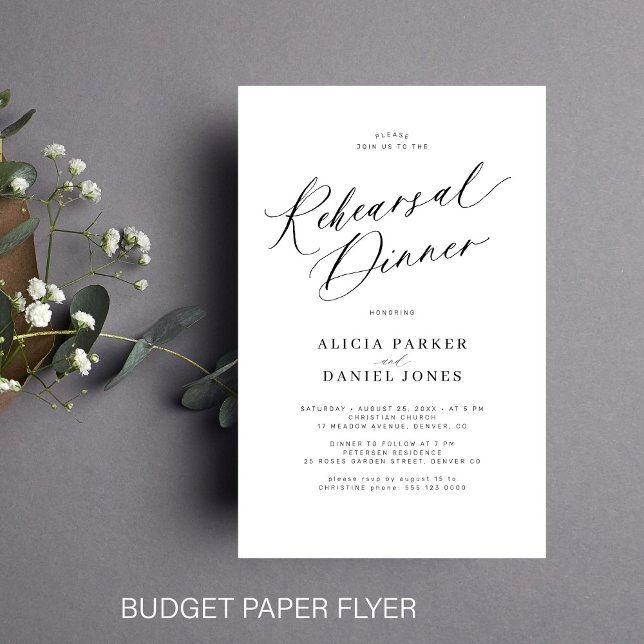 Budget script wedding rehearsal dinner invitation flyer (Creator Uploaded)