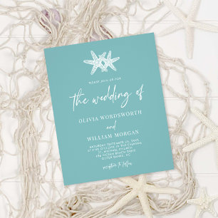 Budget Sea Glass Blue Starfish Modern Wedding Flyer