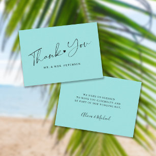 Budget sea glass blue wedding thank you script card