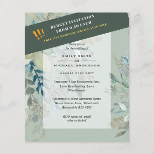 BUDGET Sea Glass Green Eucalyptus Leaves Wedding Flyer