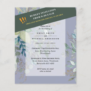 BUDGET Sea Glass Green Eucalyptus Leaves Wedding Flyer