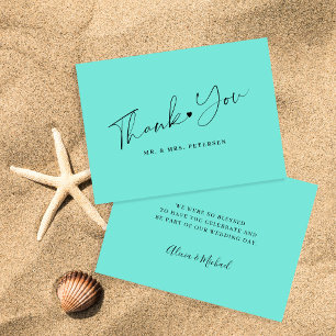 Budget sea glass green wedding thank you script card