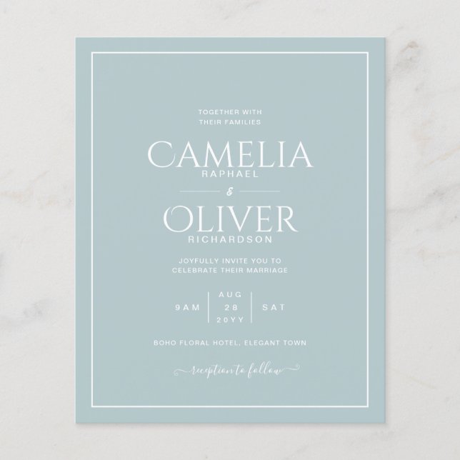 BUDGET Sea Glass MONOCHROME Wedding Flyer (Front)