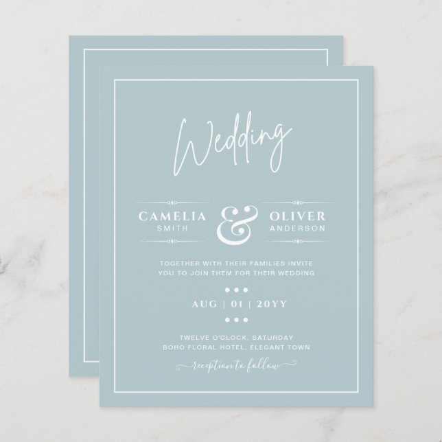 BUDGET Sea Glass Sage Green Monochrome Wedding (Front/Back)