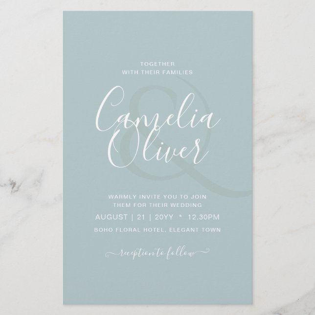 BUDGET Sea Glass Sage Green Monochrome Wedding Flyer (Front)