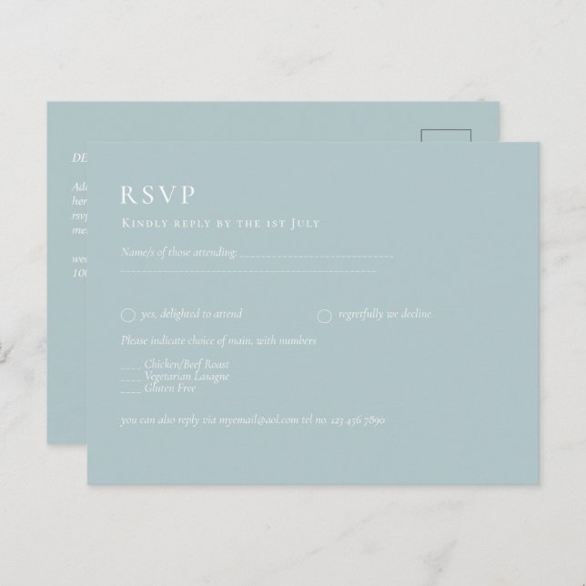 BUDGET Sea Glass Sage Green Monochrome Wedding Postcard (Front/Back)